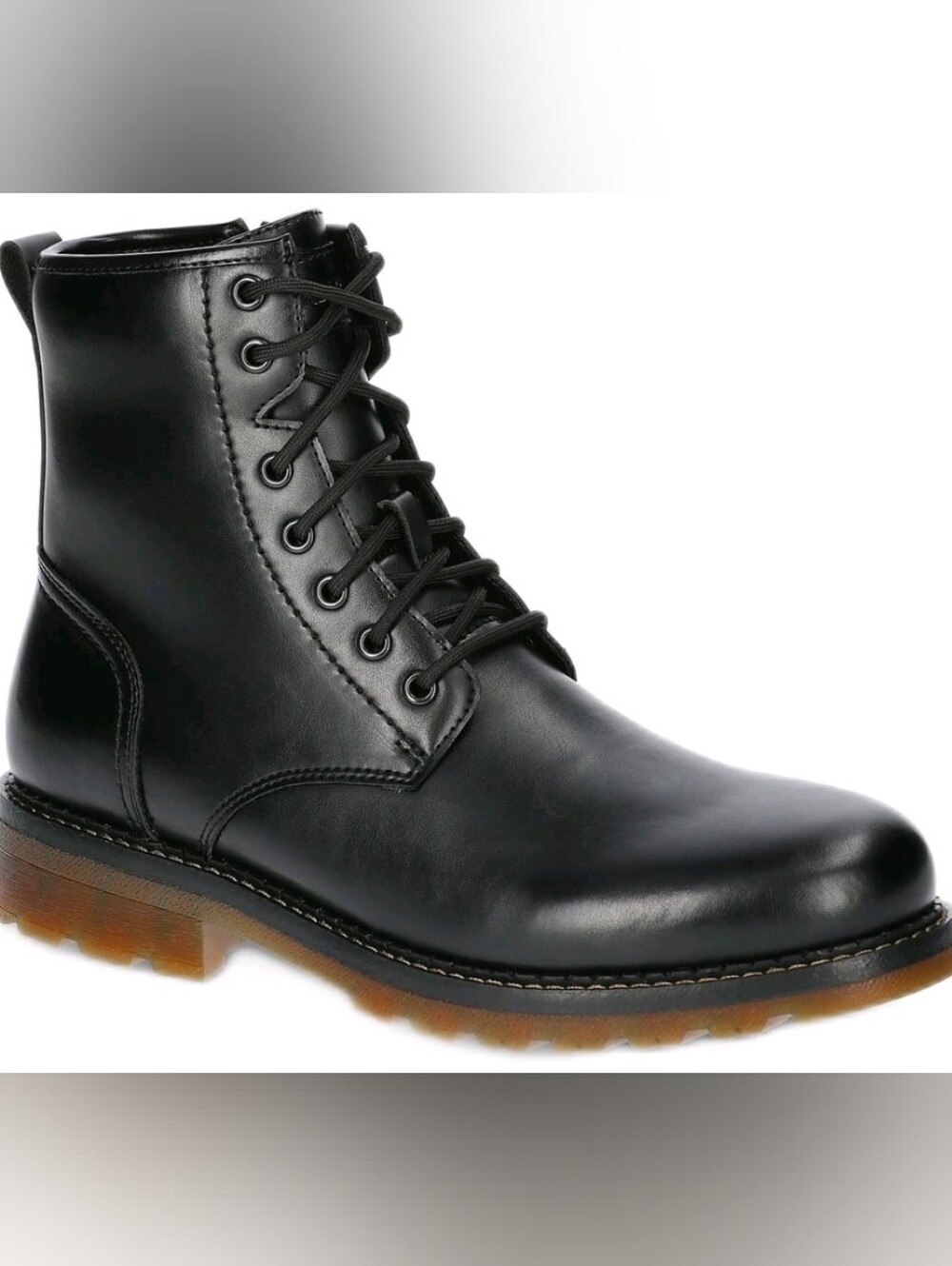 No Boundaries Black Lace-Up Combat Boots with Brown Sole